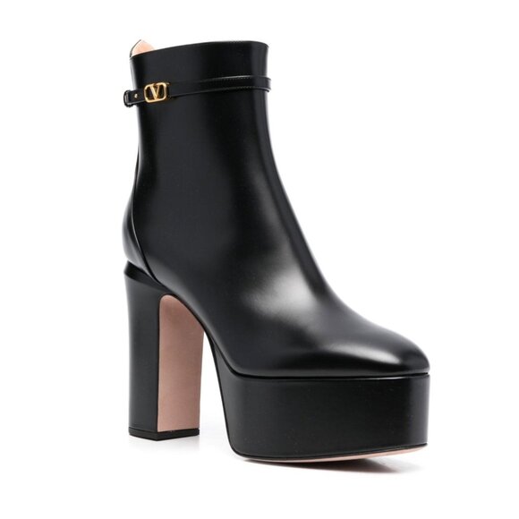 NWT Valentino Garavani Platform Ankle Boots Leather Logo Buckle Block Heel - Picture 2 of 11